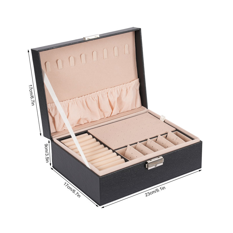 Latitude Run® Jewelry Box Double Layer Storage Velvet Cosmetics